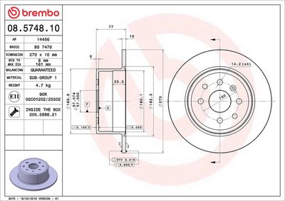 Тормозной диск BREMBO 08.5748.10