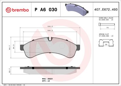 Bremžu uzliku kompl., Disku bremzes BREMBO P A6 030
