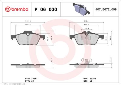 Bremžu uzliku kompl., Disku bremzes BREMBO P 06 030