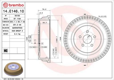 Bremžu trumulis BREMBO 14.E146.10