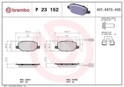 Bremžu uzliku kompl., Disku bremzes BREMBO P 23 152