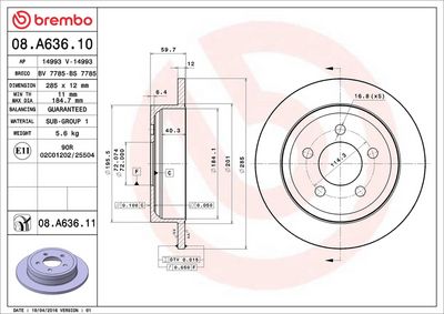 Тормозной диск BREMBO 08.A636.11