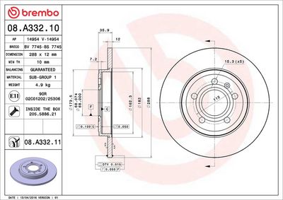 Тормозной диск BREMBO 08.A332.11