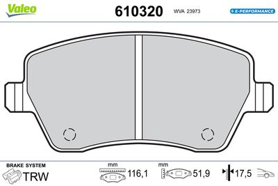 Bremžu uzliku kompl., Disku bremzes VALEO 610320