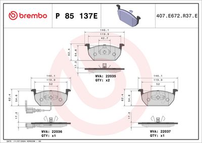 Bremžu uzliku kompl., Disku bremzes BREMBO P 85 137E