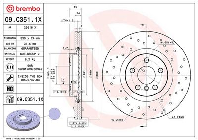 Тормозной диск BREMBO 09.C351.1X