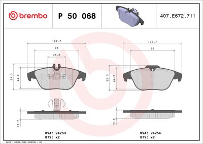 Bremžu uzliku kompl., Disku bremzes BREMBO P 50 068