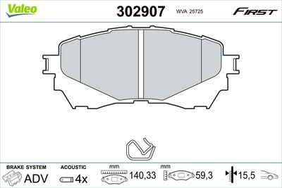 Bremžu uzliku kompl., Disku bremzes VALEO 302907