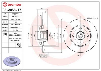 Тормозной диск BREMBO 08.A858.17