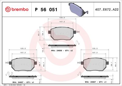 Bremžu uzliku kompl., Disku bremzes BREMBO P 56 051