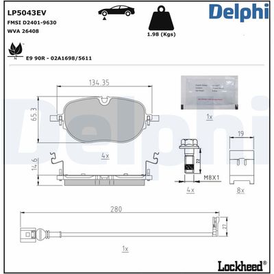 Комплект тормозных колодок, дисковый тормоз DELPHI LP5043EV