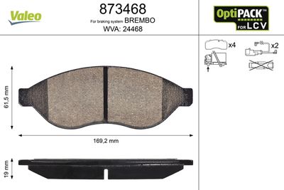 Bremžu uzliku kompl., Disku bremzes VALEO 873468
