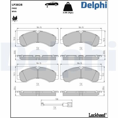 Bremžu uzliku kompl., Disku bremzes DELPHI LP3828