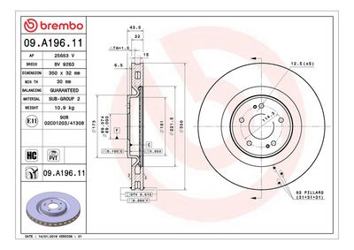 Тормозной диск BREMBO 09.A196.11