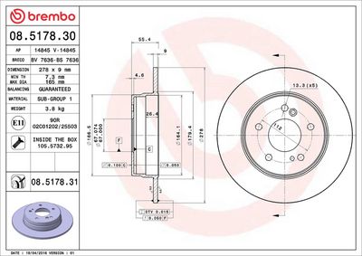 Тормозной диск BREMBO 08.5178.31