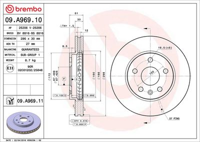 Тормозной диск BREMBO 09.A969.11