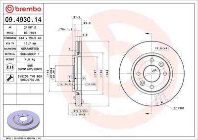 Тормозной диск BREMBO 09.4930.14