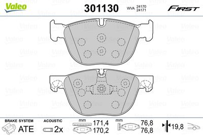 Bremžu uzliku kompl., Disku bremzes VALEO 301130