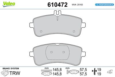 Bremžu uzliku kompl., Disku bremzes VALEO 610472