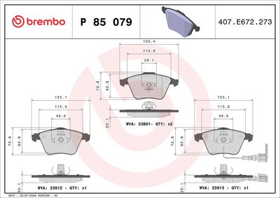Bremžu uzliku kompl., Disku bremzes BREMBO P 85 079