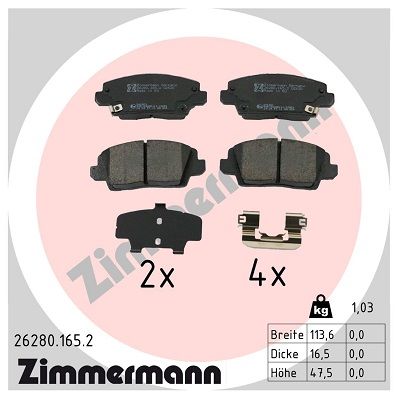 Bremžu uzliku kompl., Disku bremzes ZIMMERMANN 26280.165.2