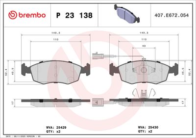 Bremžu uzliku kompl., Disku bremzes BREMBO P 23 138
