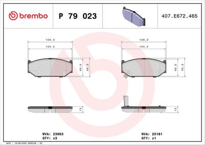 Bremžu uzliku kompl., Disku bremzes BREMBO P 79 023