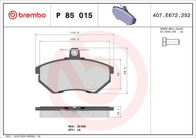 Bremžu uzliku kompl., Disku bremzes BREMBO P 85 015