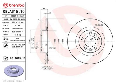 Тормозной диск BREMBO 08.A615.11
