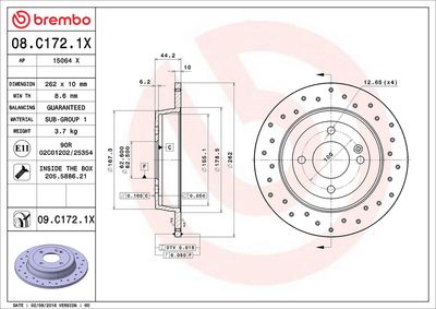 Тормозной диск BREMBO 08.C172.1X