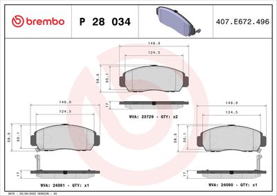 Bremžu uzliku kompl., Disku bremzes BREMBO P 28 034