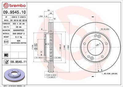 Тормозной диск BREMBO 09.9545.11