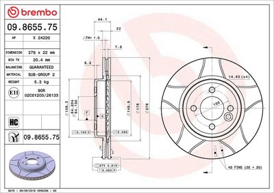 Тормозной диск BREMBO 09.8655.75