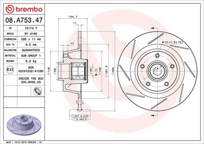 Тормозной диск BREMBO 08.A753.47