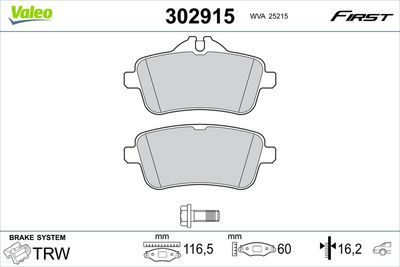 Bremžu uzliku kompl., Disku bremzes VALEO 302915
