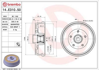 Bremžu trumulis BREMBO 14.E310.50