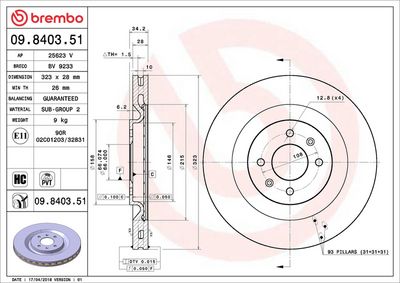 Тормозной диск BREMBO 09.8403.51