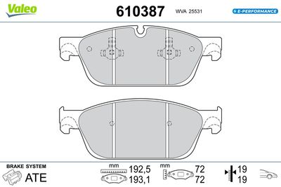 Bremžu uzliku kompl., Disku bremzes VALEO 610387