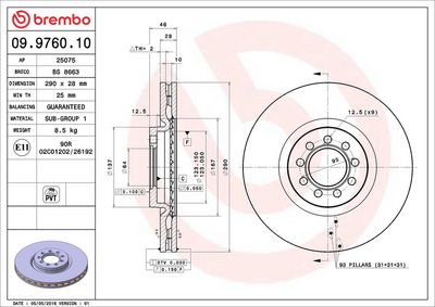 Тормозной диск BREMBO 09.9760.10