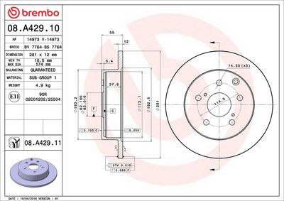 Тормозной диск BREMBO 08.A429.11