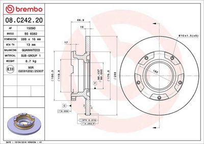 Тормозной диск BREMBO 08.C242.20