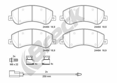 Bremžu uzliku kompl., Disku bremzes BRECK 24484 00 703 10