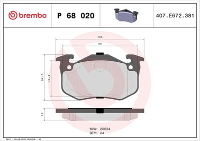 Bremžu uzliku kompl., Disku bremzes BREMBO P 68 020