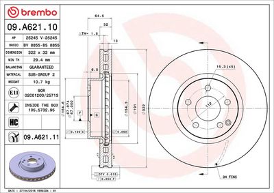 Тормозной диск BREMBO 09.A621.11