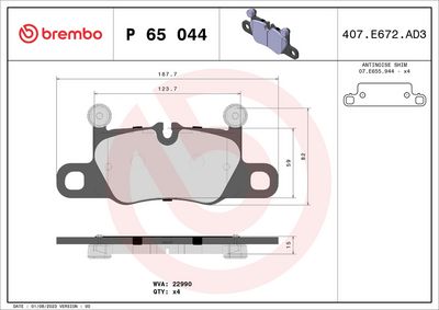 Комплект тормозных колодок, дисковый тормоз BREMBO P 65 044
