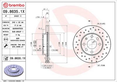 Тормозной диск BREMBO 09.8635.1X