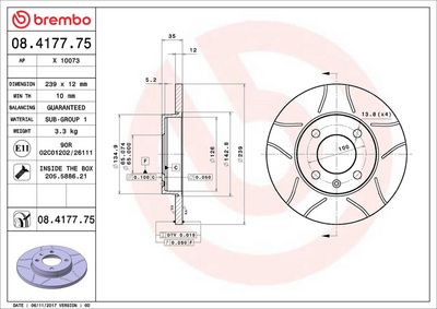Тормозной диск BREMBO 08.4177.75
