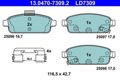 Bremžu uzliku kompl., Disku bremzes ATE 13.0470-7309.2