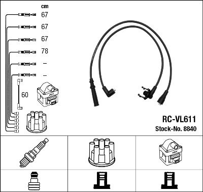 NGK 8840 Augstsprieguma vadu komplekts