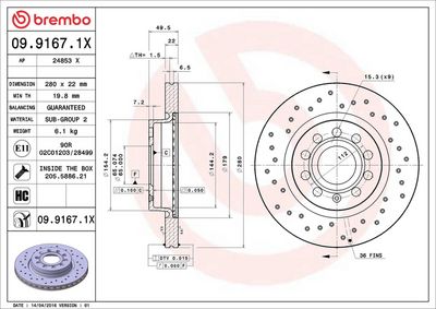 Тормозной диск BREMBO 09.9167.1X